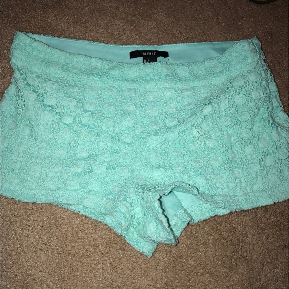 Turquoise lace shorts