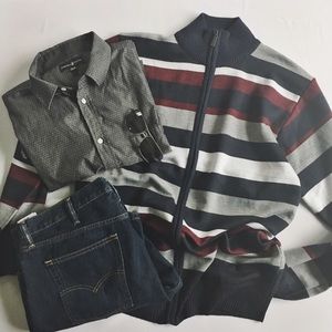 Akademiks Burgandy and Navy Striped Sweater