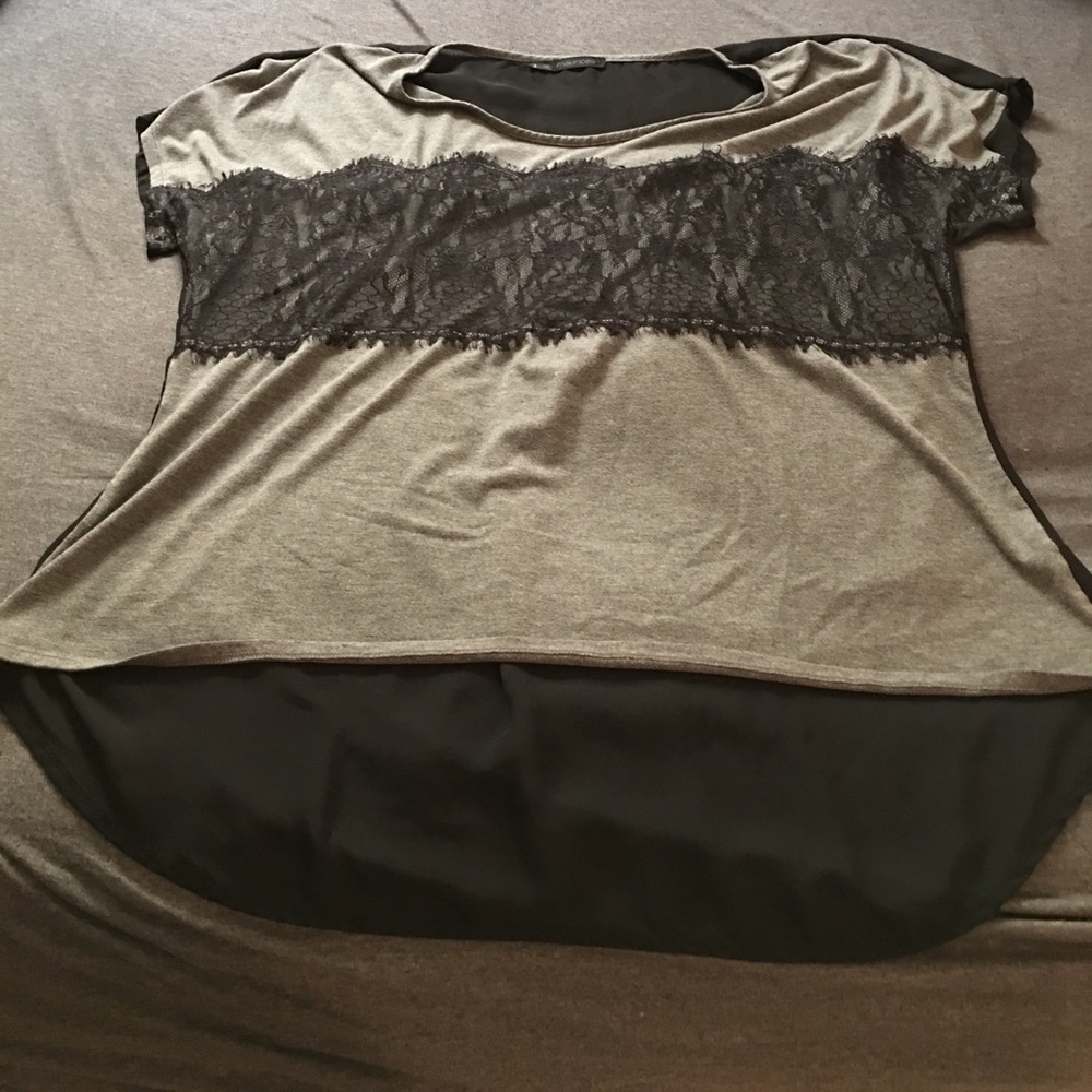 Grey shirt with lace and black sheer back