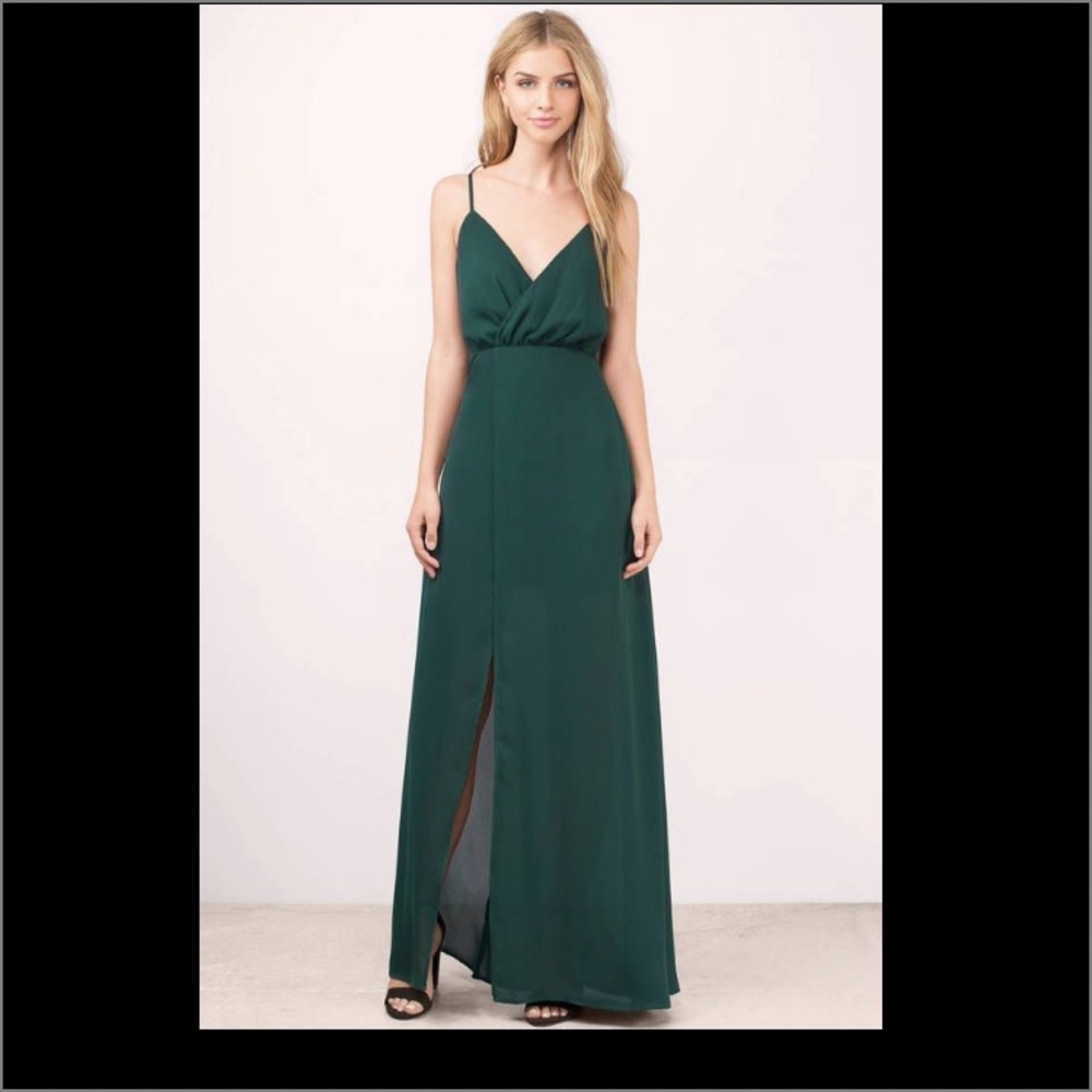Floor length forest green dress