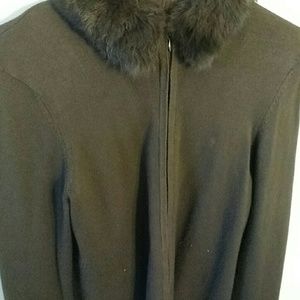 Brown cardigan with rabbit fur trim