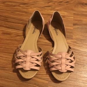 Woven peep toe flat sandal -blush