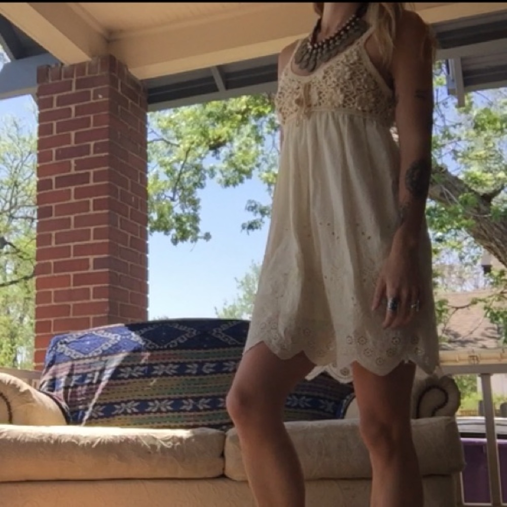 Gorgeous French ivory woven detail dress