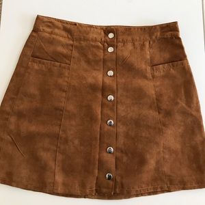 Suede button down skirt