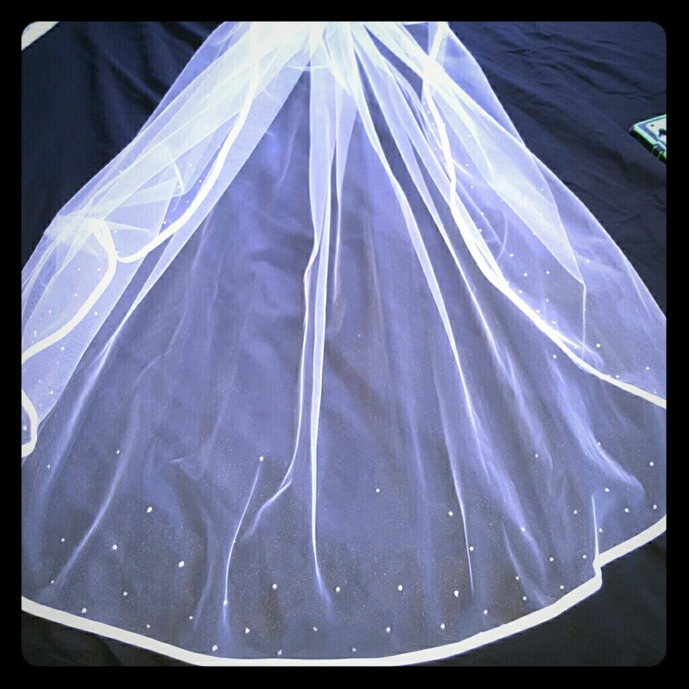 White ivory beaded bridal veil