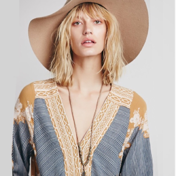 Border Print Dropwaist Tunic DRESS Gold Yellow NEW - Picture 4 of 4