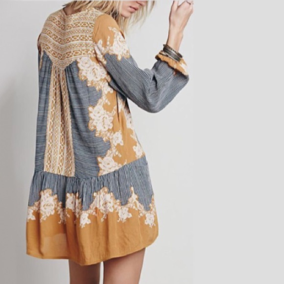 Border Print Dropwaist Tunic DRESS Gold Yellow NEW - Picture 3 of 4