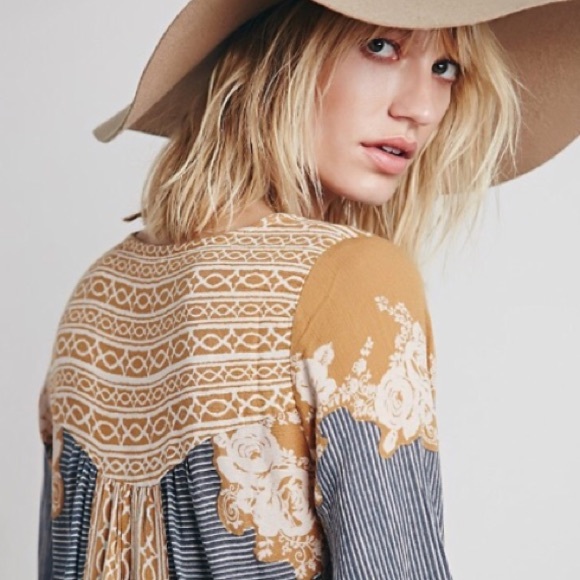 Border Print Dropwaist Tunic DRESS Gold Yellow NEW - Picture 2 of 4