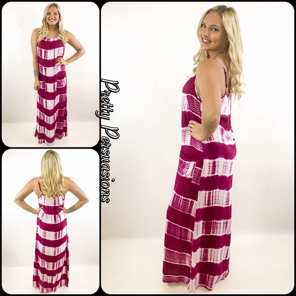 SALE‼️ NWT Fuchsia White Tie Dyed Maxi Dress - Picture 2 of 8