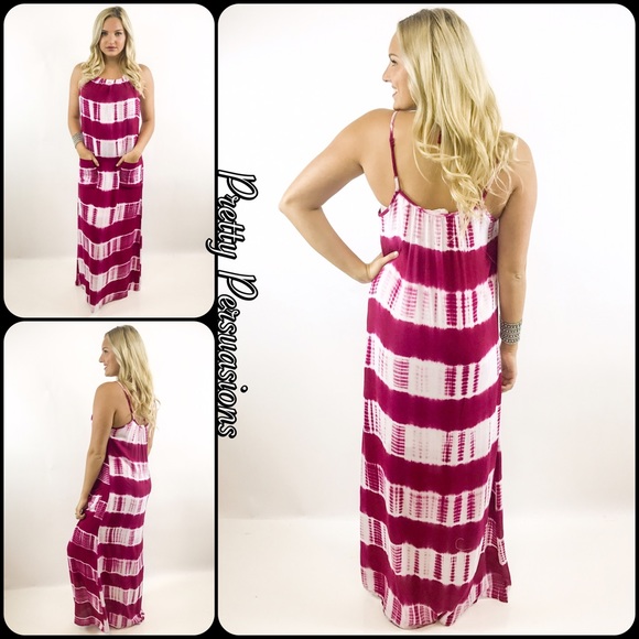 SALE‼️ NWT Fuchsia White Tie Dyed Maxi Dress - Picture 3 of 8