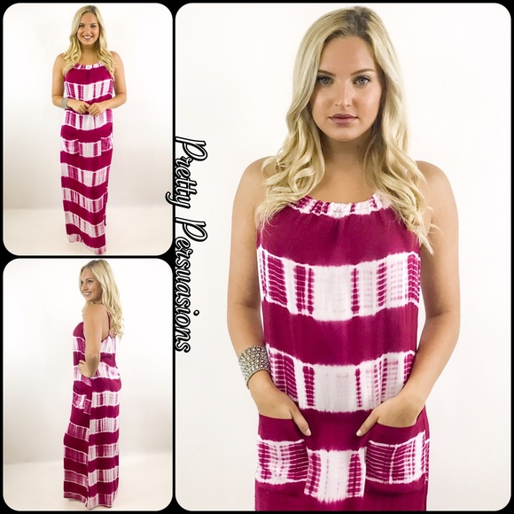SALE‼️ NWT Fuchsia White Tie Dyed Maxi Dress - Picture 4 of 8