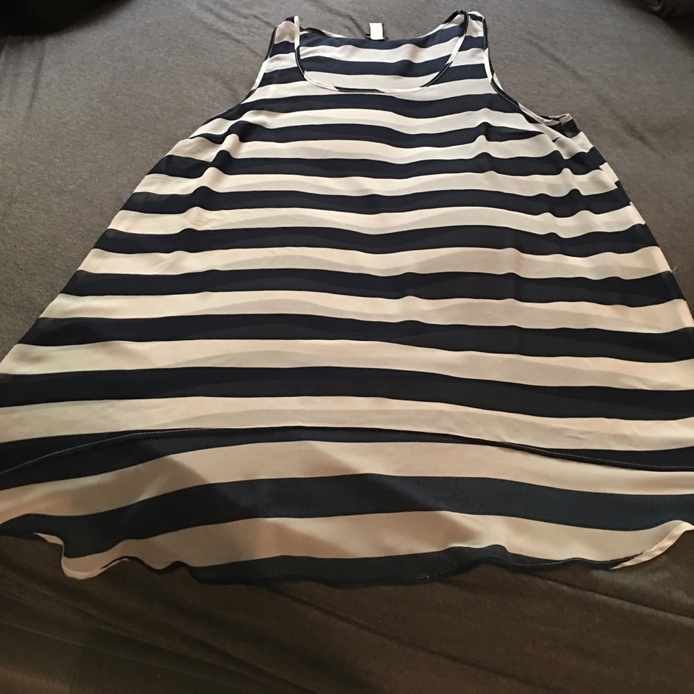 Blue and white striped long tank top