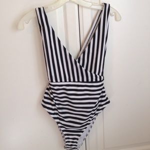 ASOS Clean Cross Back Mono Stripe Swimsuit
