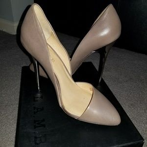 Lamb beautiful  tan  with silver 5' inch heel