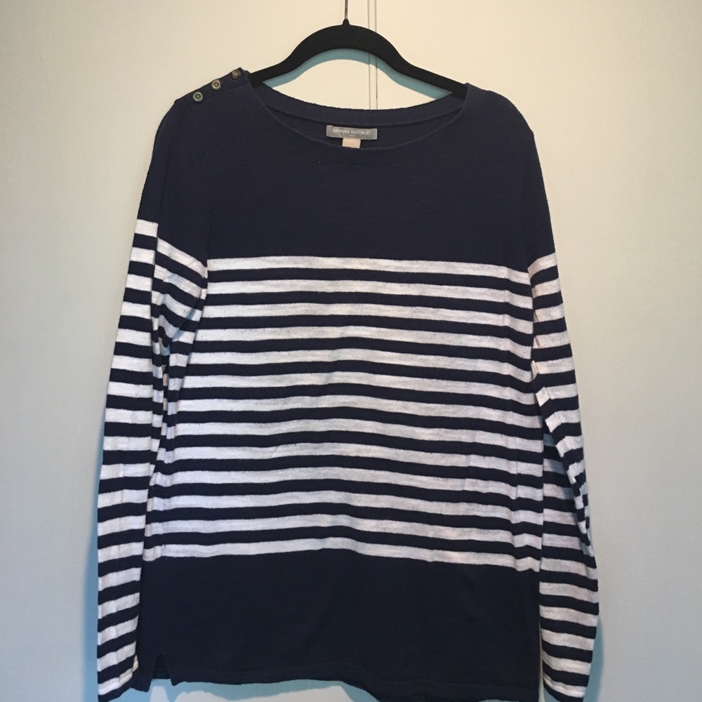 Navy white stripe cotton sweater