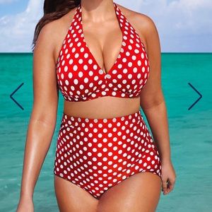 Retro Polka Dot High-Waist Halter Bikini