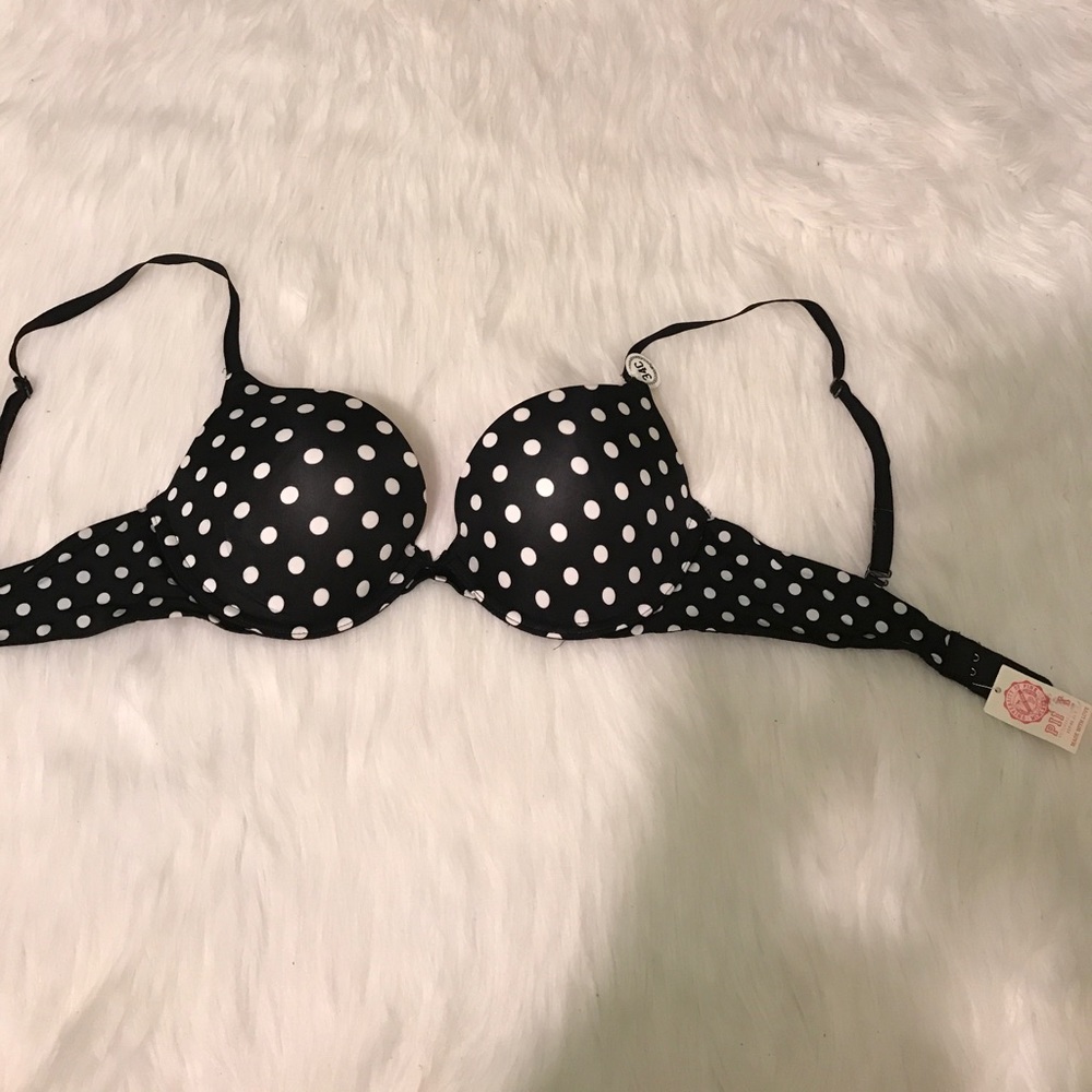 Black polka dot Victoria's Secret pink bra