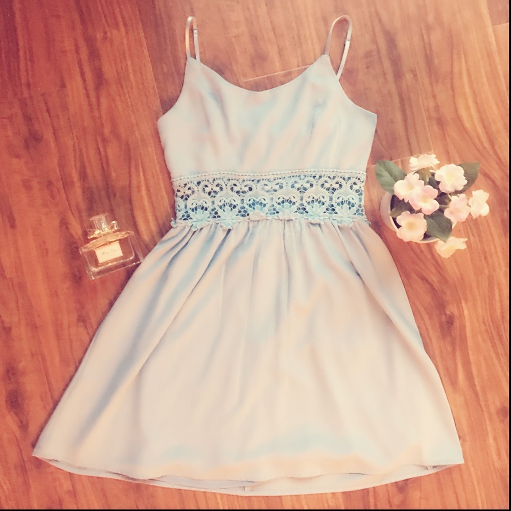 Powder Blue Lace Waistband Dress