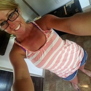 Coral and cream striped razorback tank