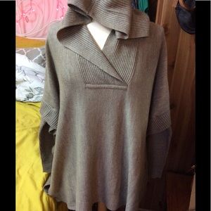 Great hooded poncho style sweater. Greenish, gray