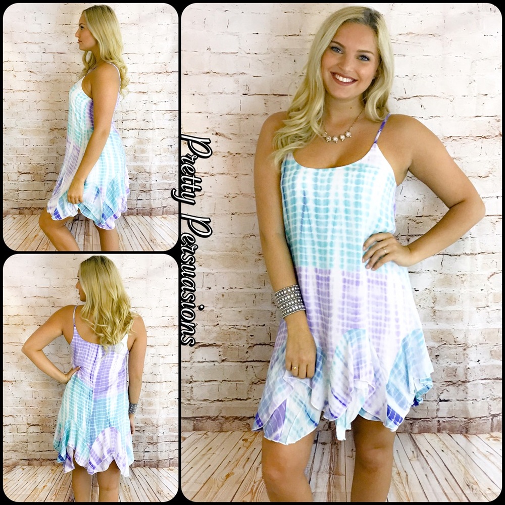 LAST ONE! Lavender Aqua Tie Dyed Ruffled Hem Dress - Picture 1 of 4