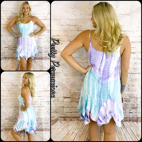LAST ONE! Lavender Aqua Tie Dyed Ruffled Hem Dress - Picture 3 of 4