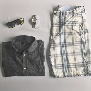 American Eagle Blue and White Plaid Shorts