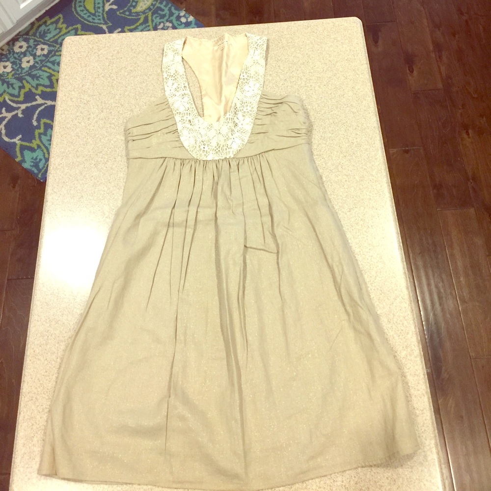Gold fleck Linen Lace Halter Anthropologie dress