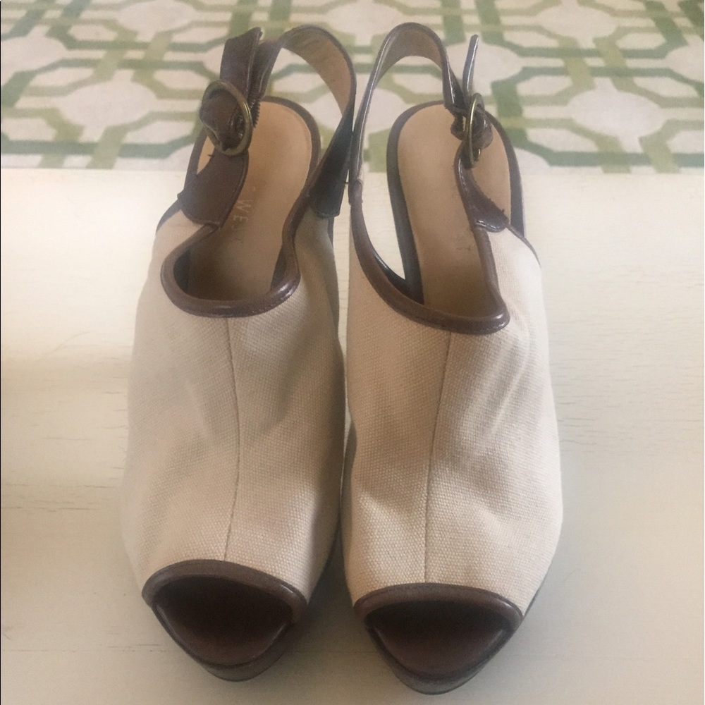 Cream and Brown Nine West Platform Heels