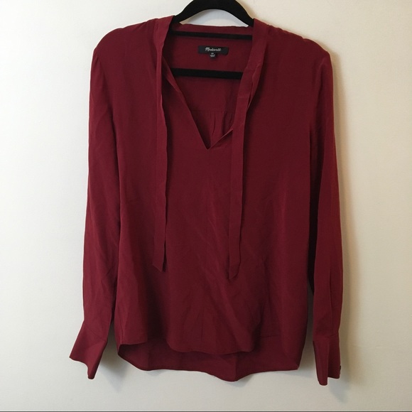 Madewell Tops - Madewell Burgundy Silk Tie Neck Blouse Shirt