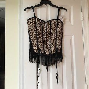 Reversible black and leopard print corset