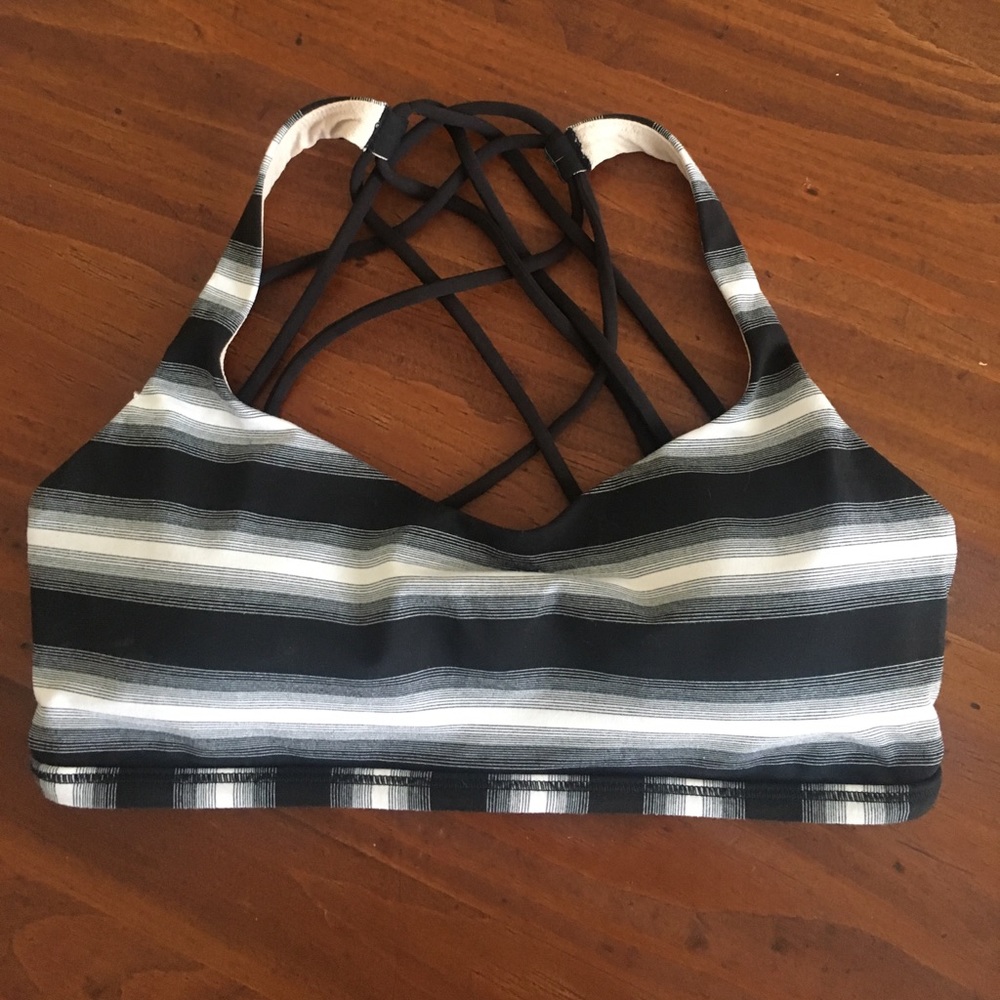 Lululemon sports bra black and white stripe.