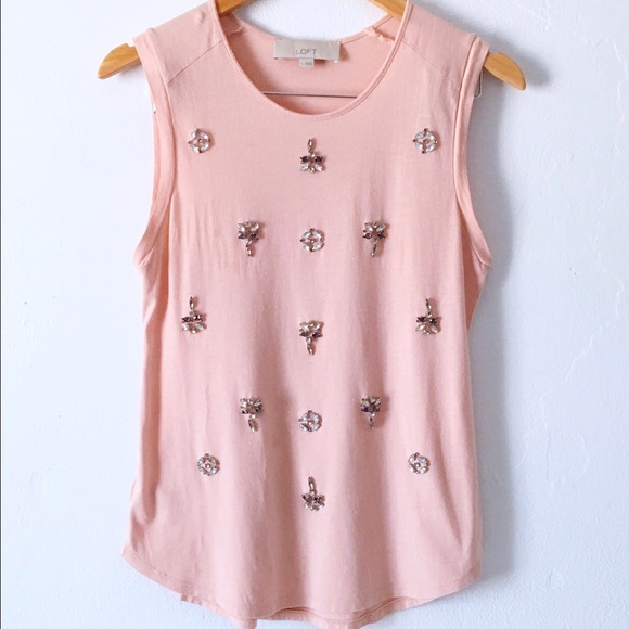 LOFT embellished pink top - Picture 2 of 7
