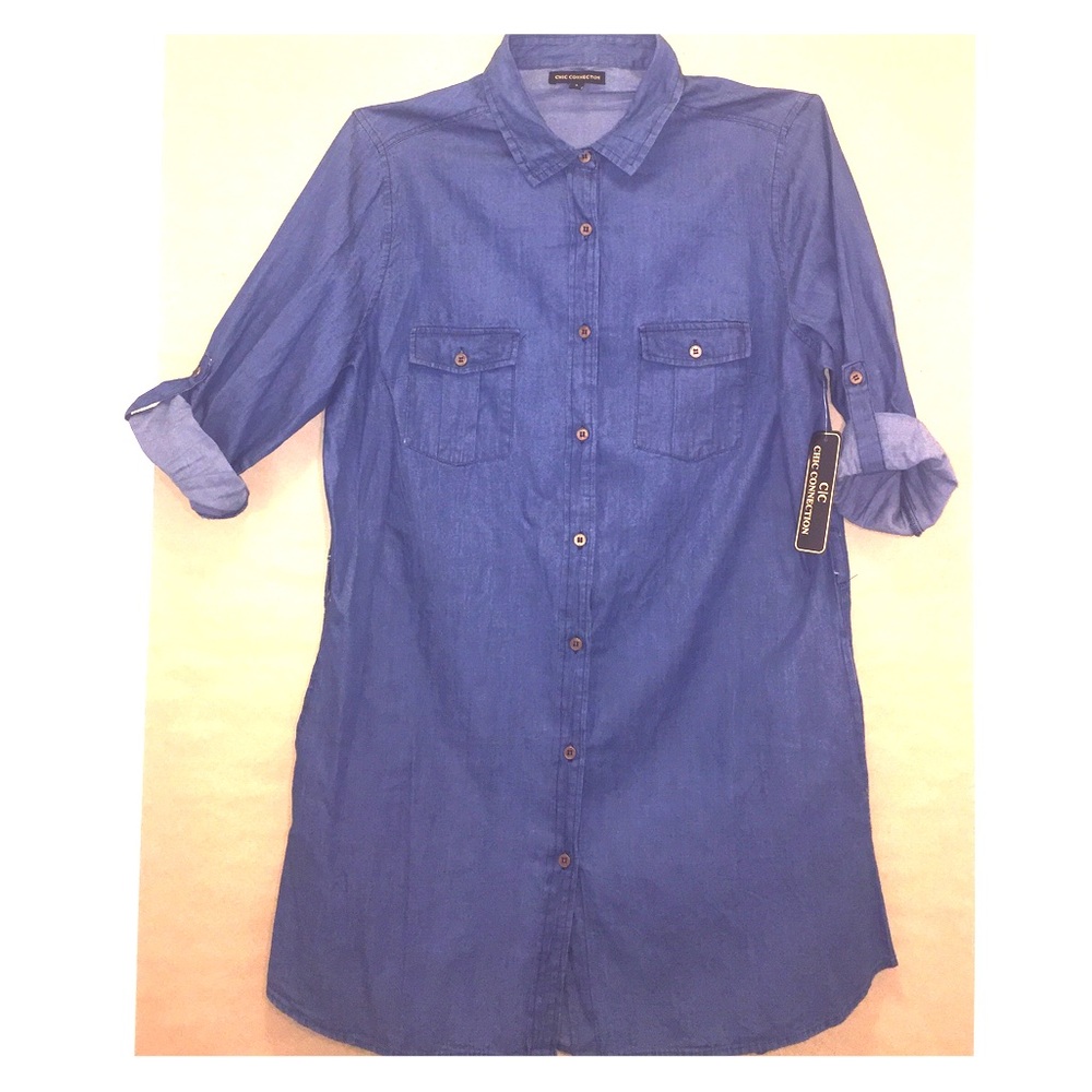 Button Sleeve Denim Dress