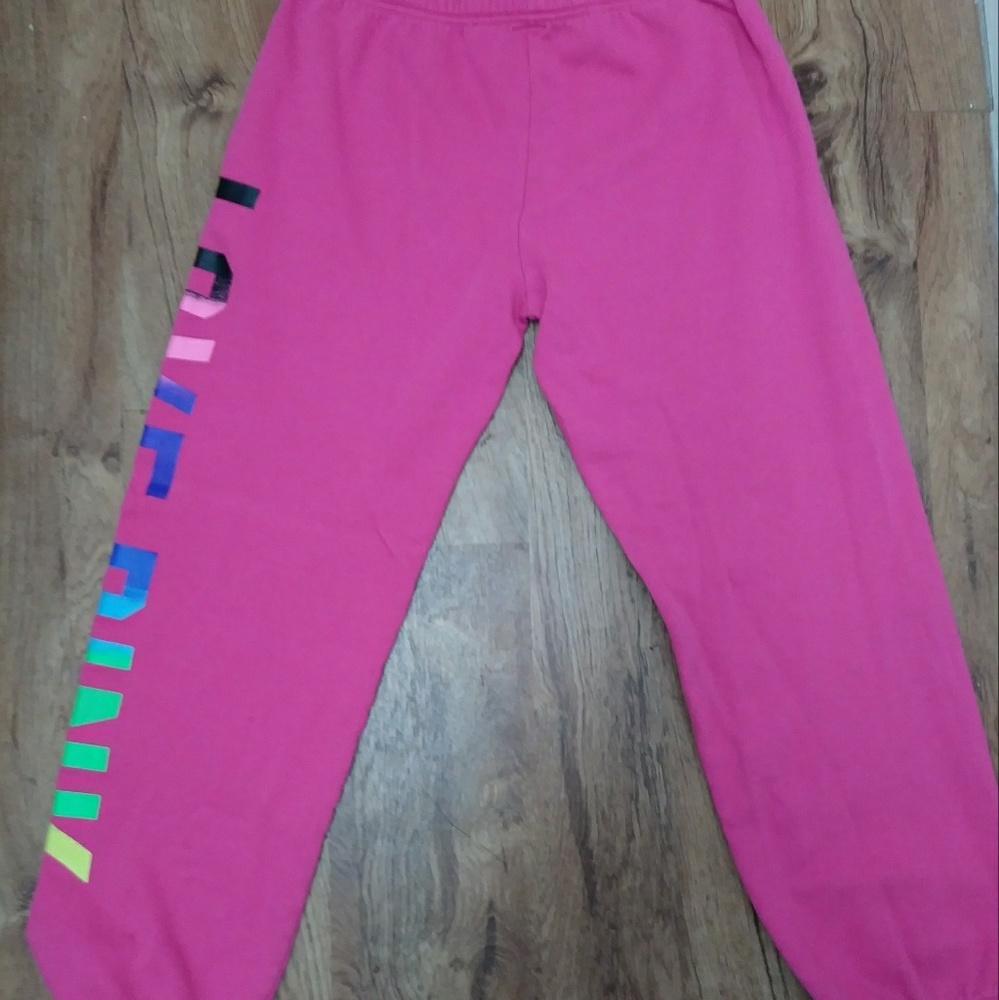 Pink amd multi colored logo sweatpants