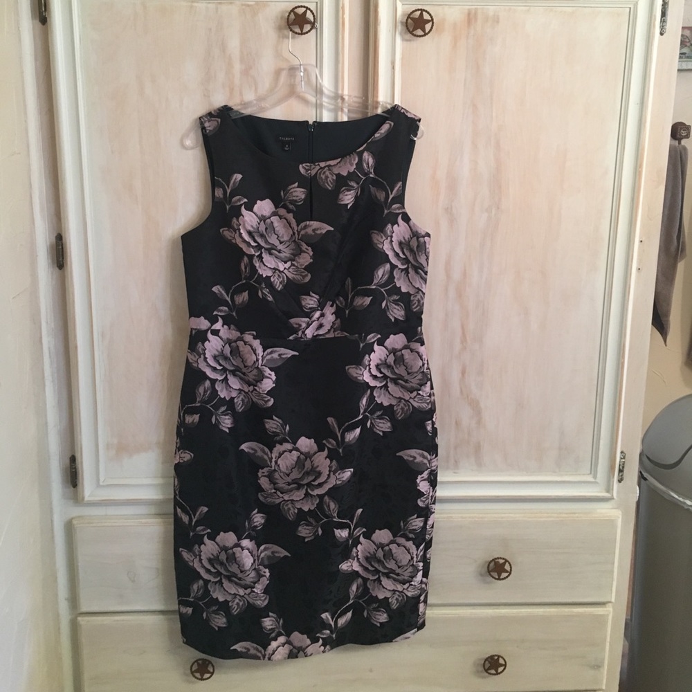 Talbots size 12 sheath dress black with pink rose