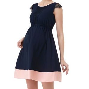 Mono Maternity lace trimmed Colorblock dress