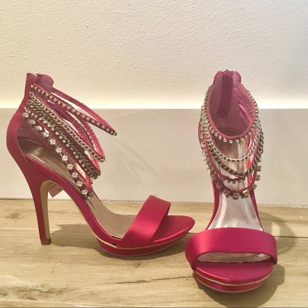 Berry Satin Ankle Strap Stilettos