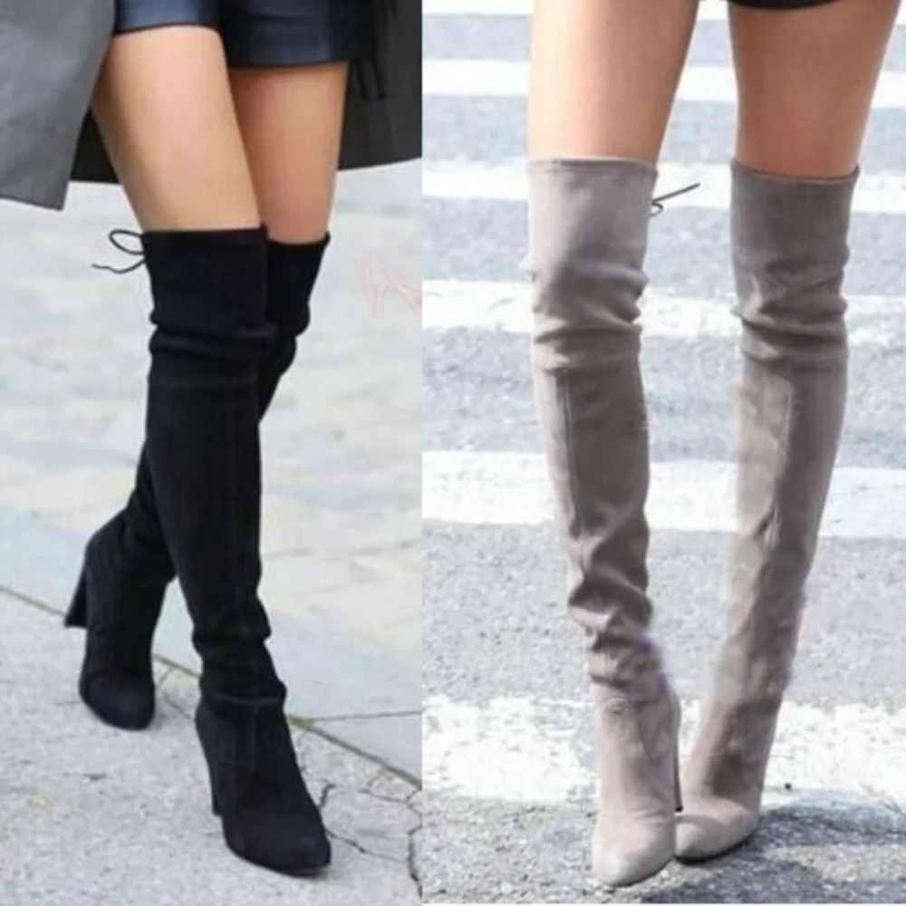 Black suede thigh high heels - Picture 1 of 5