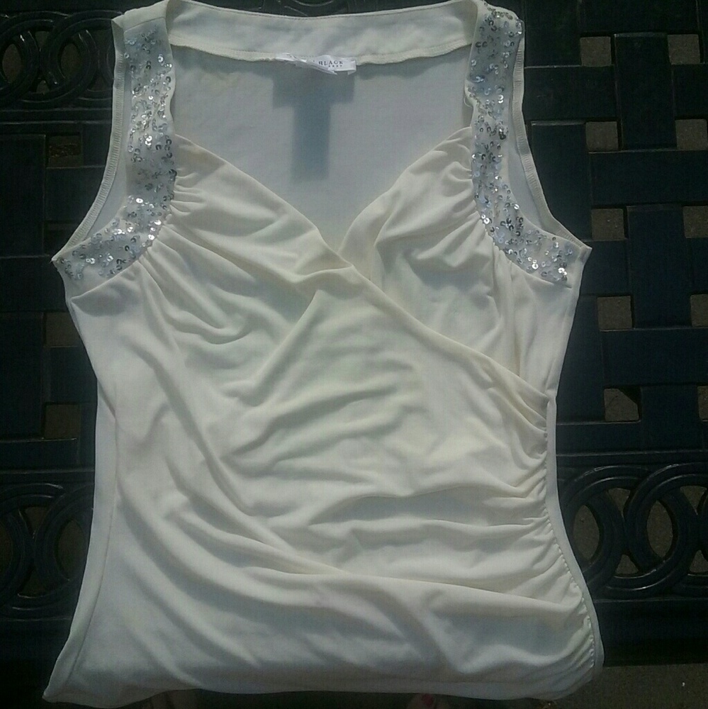 Ivory, beaded cross front tank