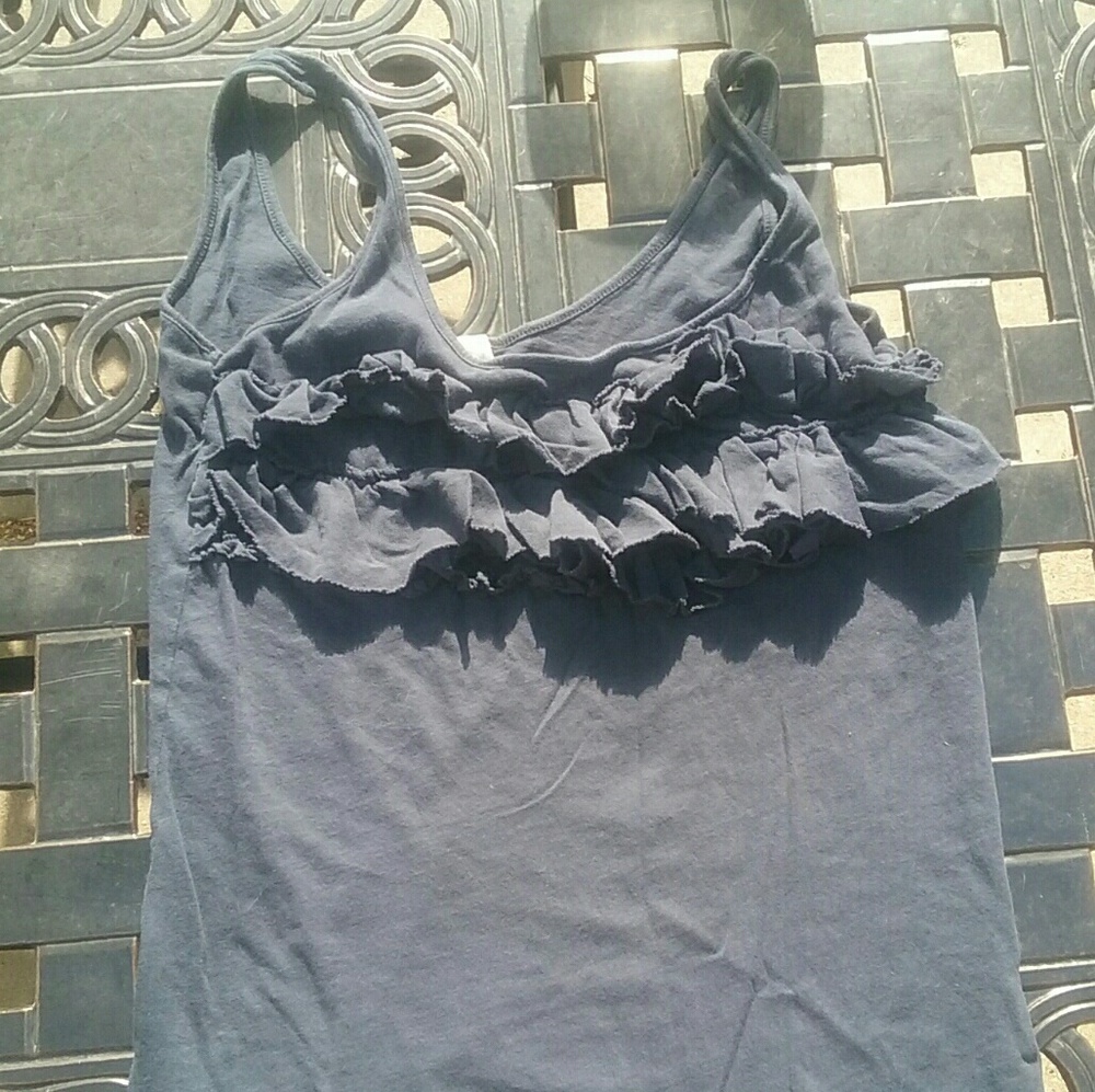 Navy ruffle front tank