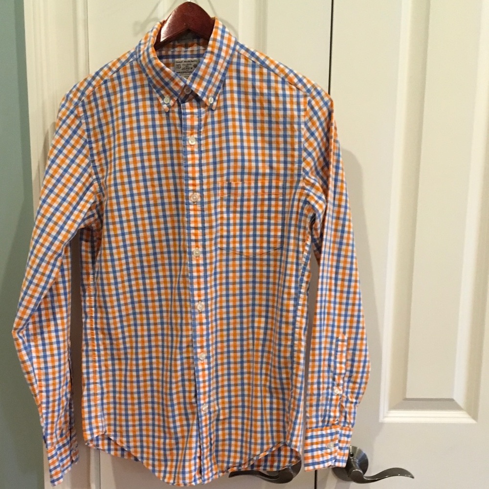 J. Crew Orange and Blue Gingham Button Up