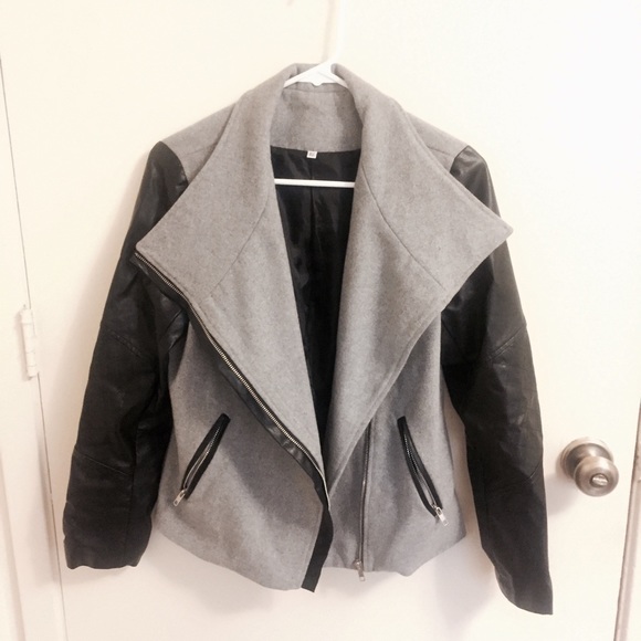 SheIn Grey Zipper Color Block Jacket - Picture 1 of 4