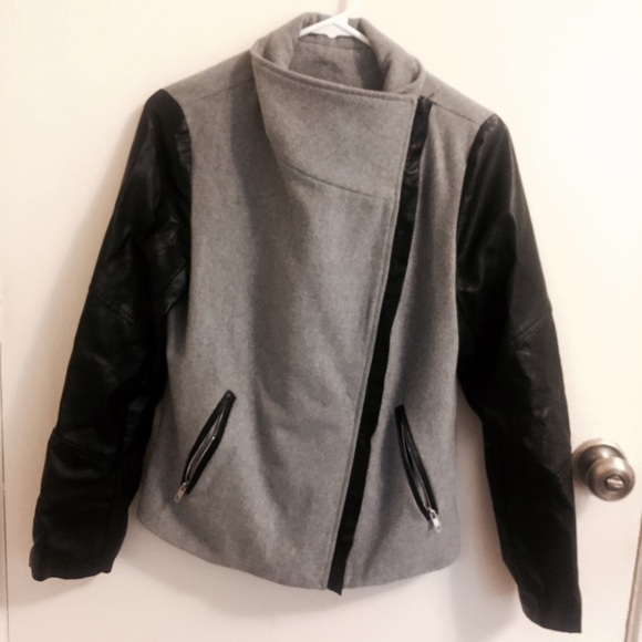 SheIn Grey Zipper Color Block Jacket - Picture 3 of 4