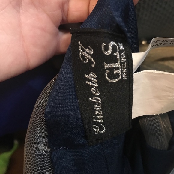 Navy blue ball gown prom dress, detailed from top - Picture 6 of 6