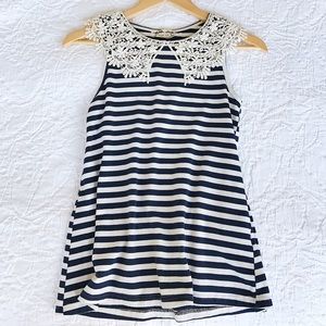 Anthropologie Striped Tank with Lace Collar