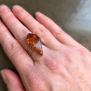Sterling Silver and amber ring. Size 8.