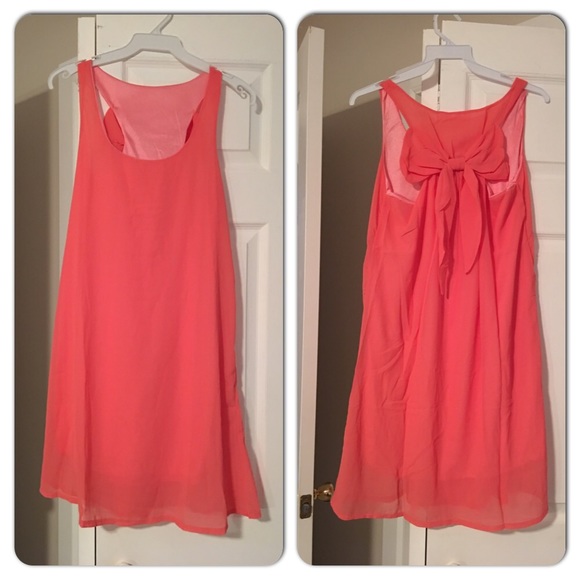 Coral Racerback Dress with Bow - Picture 2 of 2