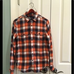 Orange and Navy American Eagle Flannel Button Up
