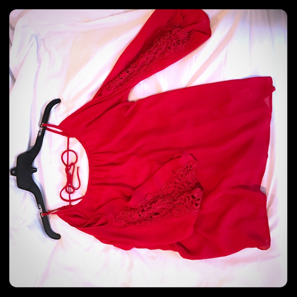 Red open shoulder top